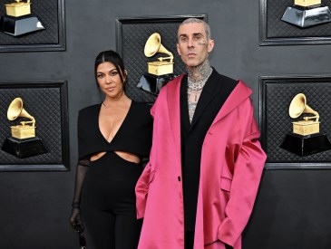 Kourtney Kardashian and Travis Barker at the 64th Annual Grammy Awards held at the MGM Grand Garden Arena on April 3rd, 2022 in Las Vegas, Nevada. (Photo by Brian Friedman/Variety/Penske Media via Getty Images)