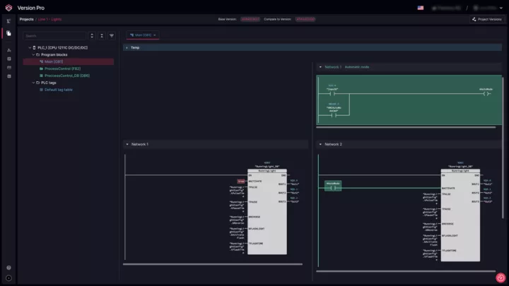 Version Control makes diffing easy with side-by-side comparisons