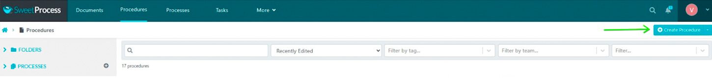 navigate to the "Procedures" tab and click the "Create Procedure" button.