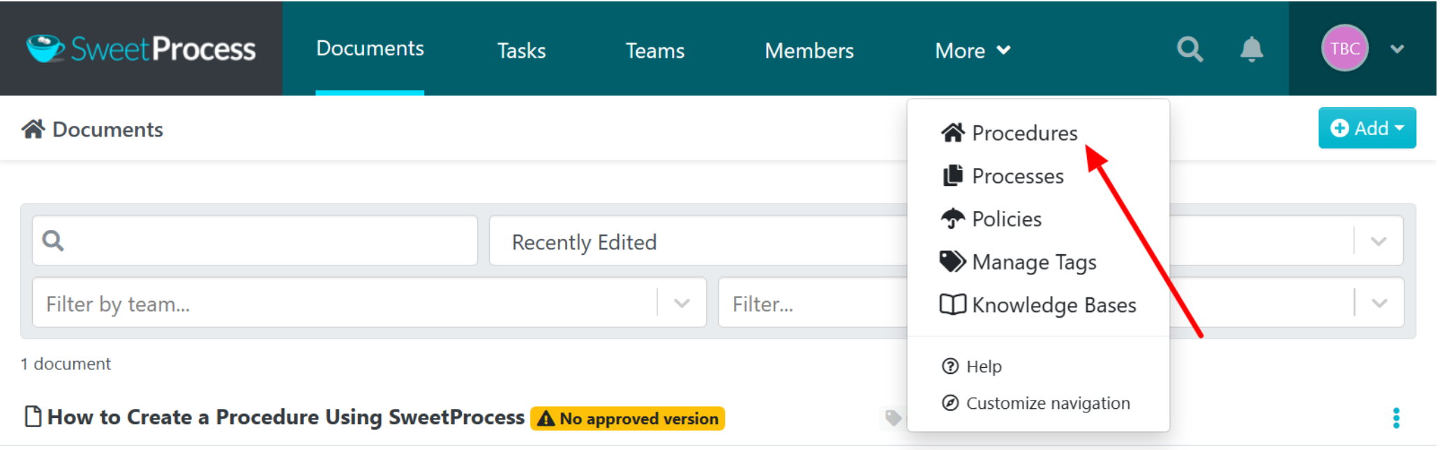 Find the "More" drop-down