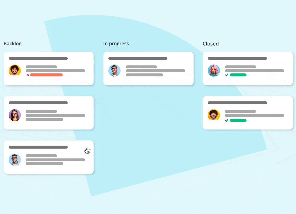 Several IT tickets waiting to be picked up, in progress and closed in one overview.