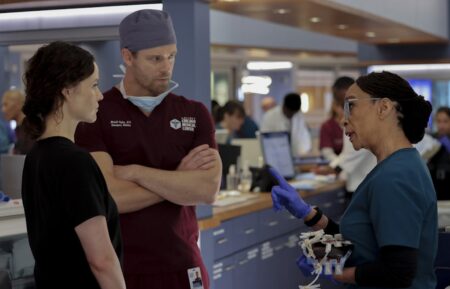 Sarah Ramos as Dr. Caitlin Lenox, Luke Mitchell as Dr. Mitch Ripley, S. Epatha Merkerson as Sharon Goodwin — 'Chicago Med' Season 10 Premiere 