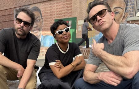 Charlie Day, Quinta Brunson, and Rob McElhenney behind the scenes of 'Abbott Elementary's crossover with 'It's Always Sunny in Philadelphia'