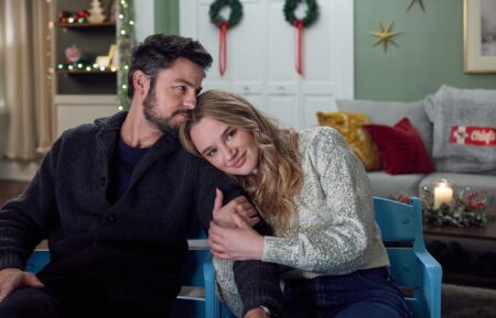 Hunter King and Tyler Hynes in 'Holiday Touchdown: A Chiefs Love Story'