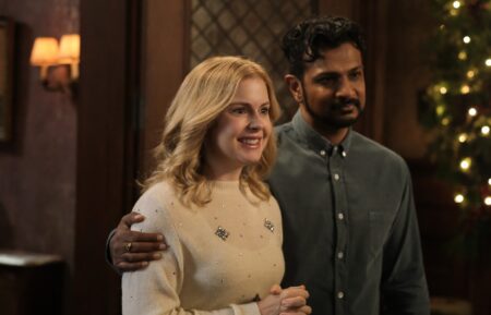 Rose McIver and Utkarsh Ambudkar in 'Ghosts' Season 4 - 'A Very Arondekar Christmas Part 1'