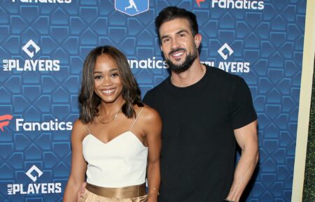 Rachel Lindsay and Bryan Abasolo attend the “Players Party” co-hosted by Michael Rubin, MLBPA and Fanatics at City Market Social House on July 18, 2022 in Los Angeles, California.