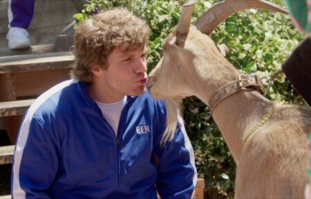 Ben Frisone kissing a goat on 'The Joe Schmo Show'