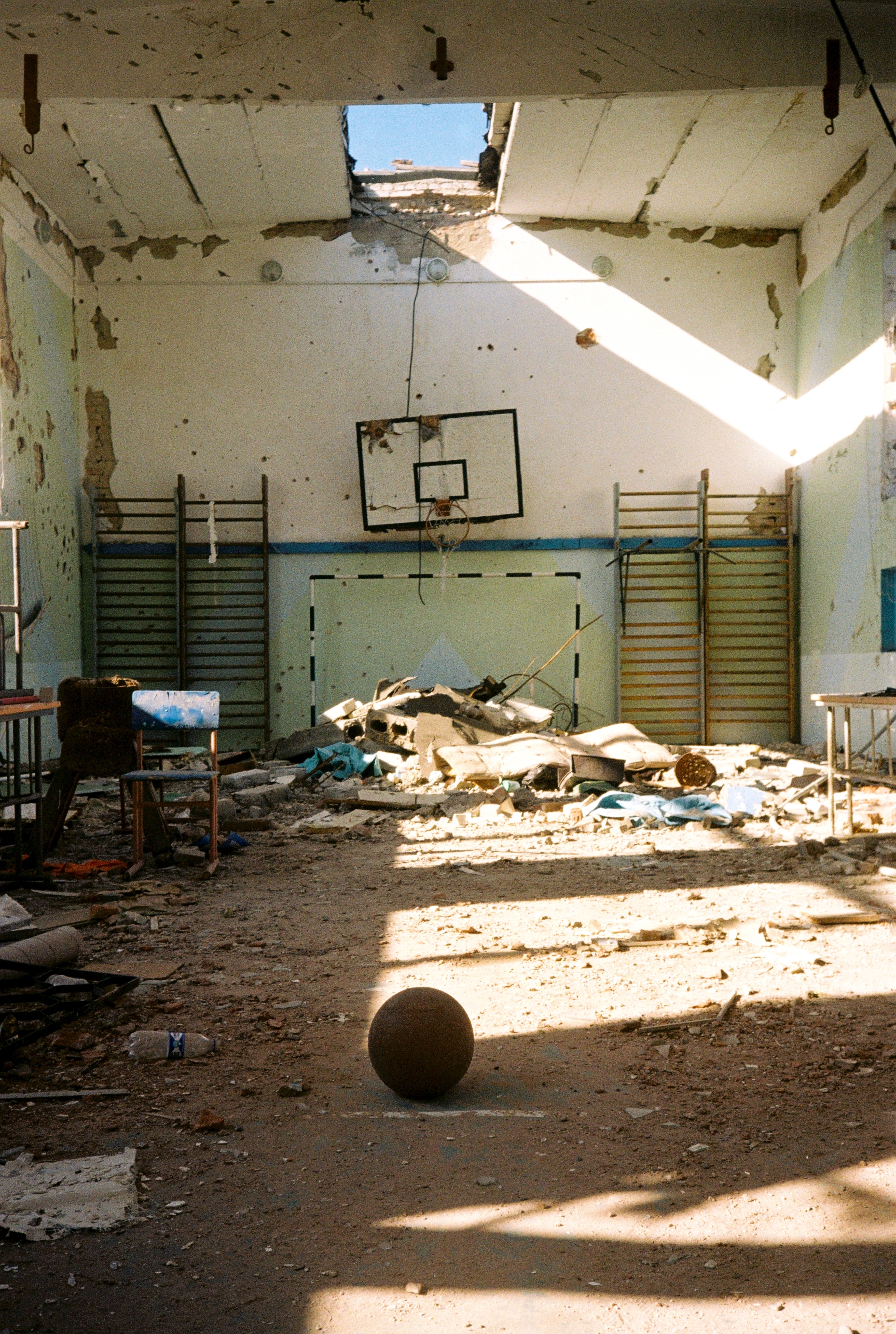 Debris in an old gymnasium