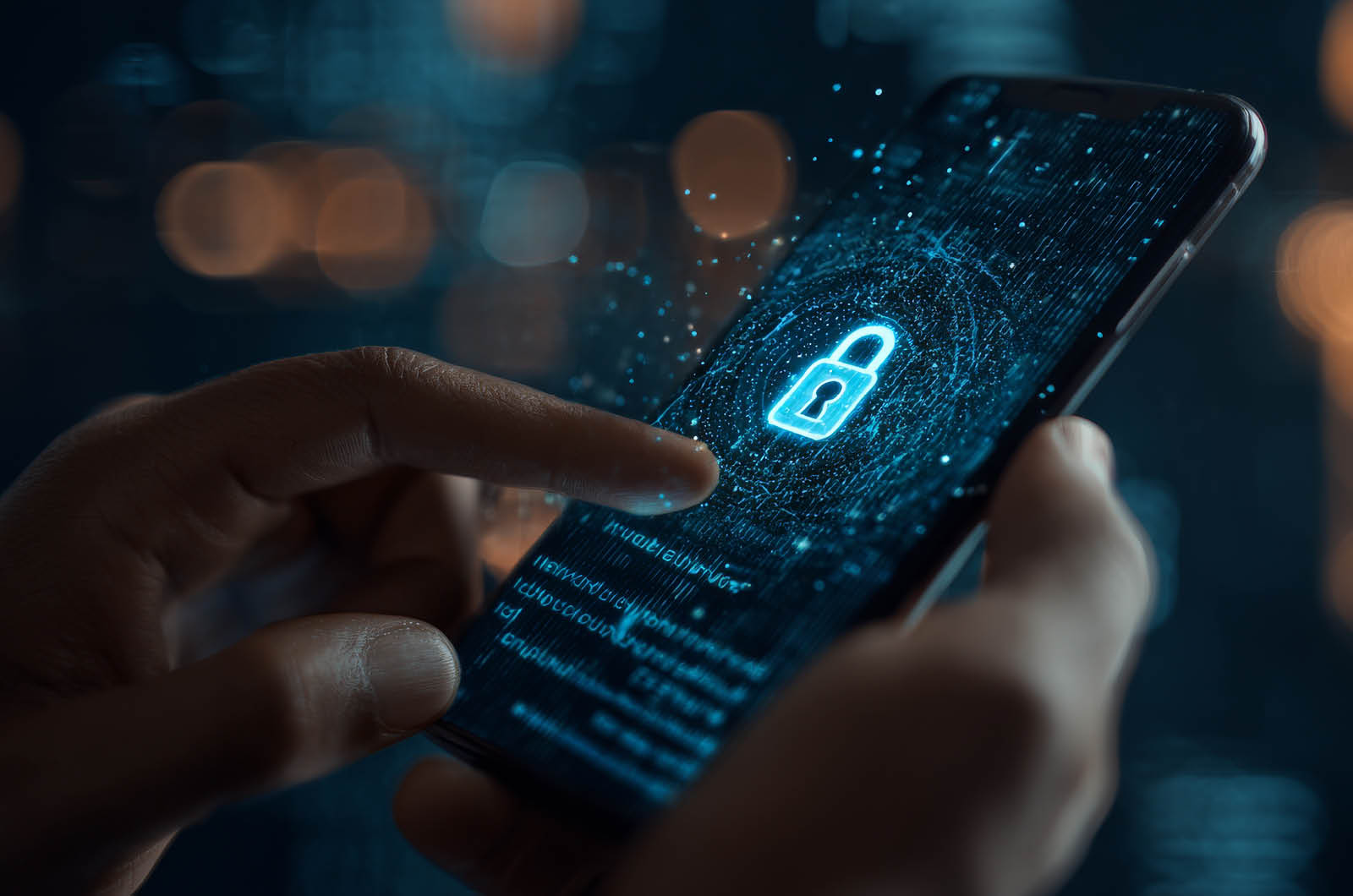Smartphone mit digitalem Schloss-Symbol