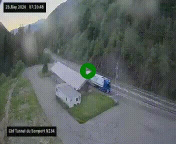 Webcam à l'entrée du tunnel du Somport, côté français, sur la N134, dans les Pyrénées, en direction de l'Espagne, à 1116 mètres d'altitude