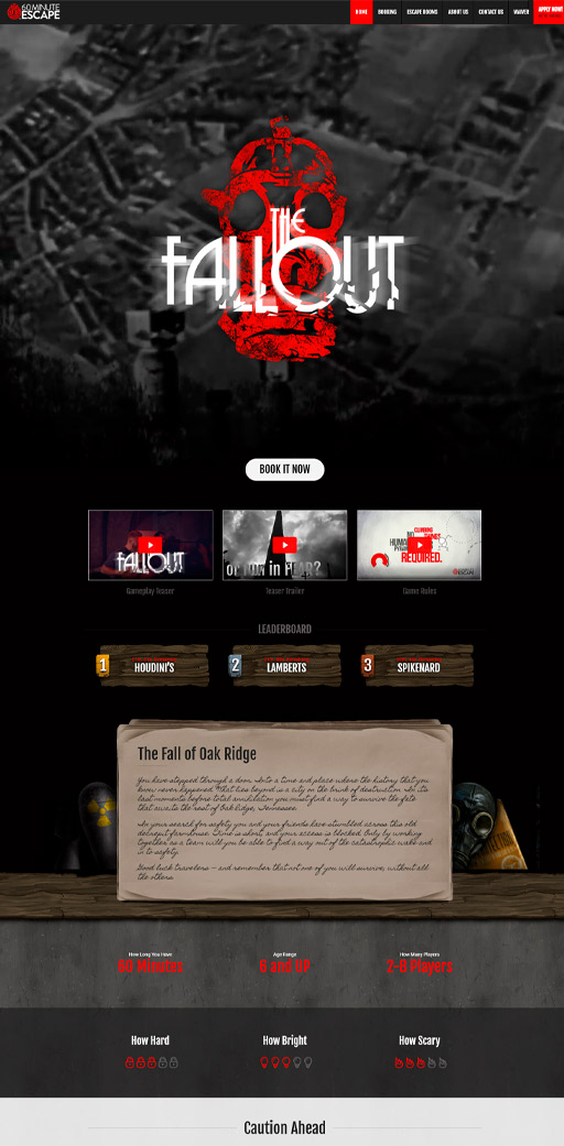 60 Minute Escape -- Website Design. Full design by William Garrison