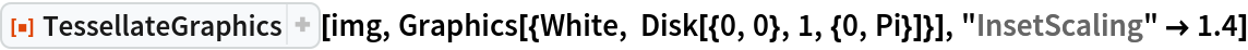 ResourceFunction["TessellateGraphics"][img, Graphics[{White, Disk[{0, 0}, 1, {0, Pi}]}], "InsetScaling" -> 1.4]