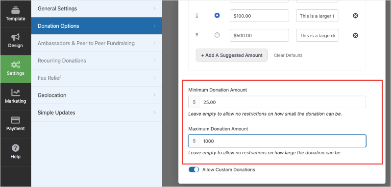 Set minimum and maximum donation amount | Charitable Set minimum and maximum donation amount