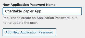 Exemple de mot de passe d'application pour intégrer Charitable avec Zapier | Charitable