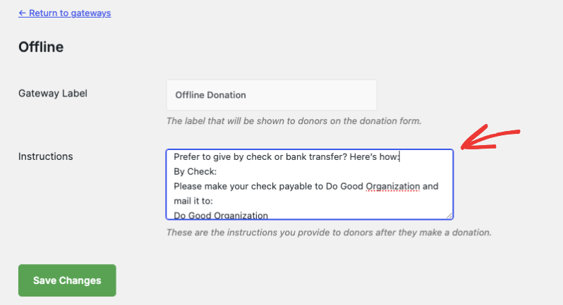 Ajouter des instructions pour les dons hors ligne | Charitable Ajouter des instructions pour les dons hors ligne