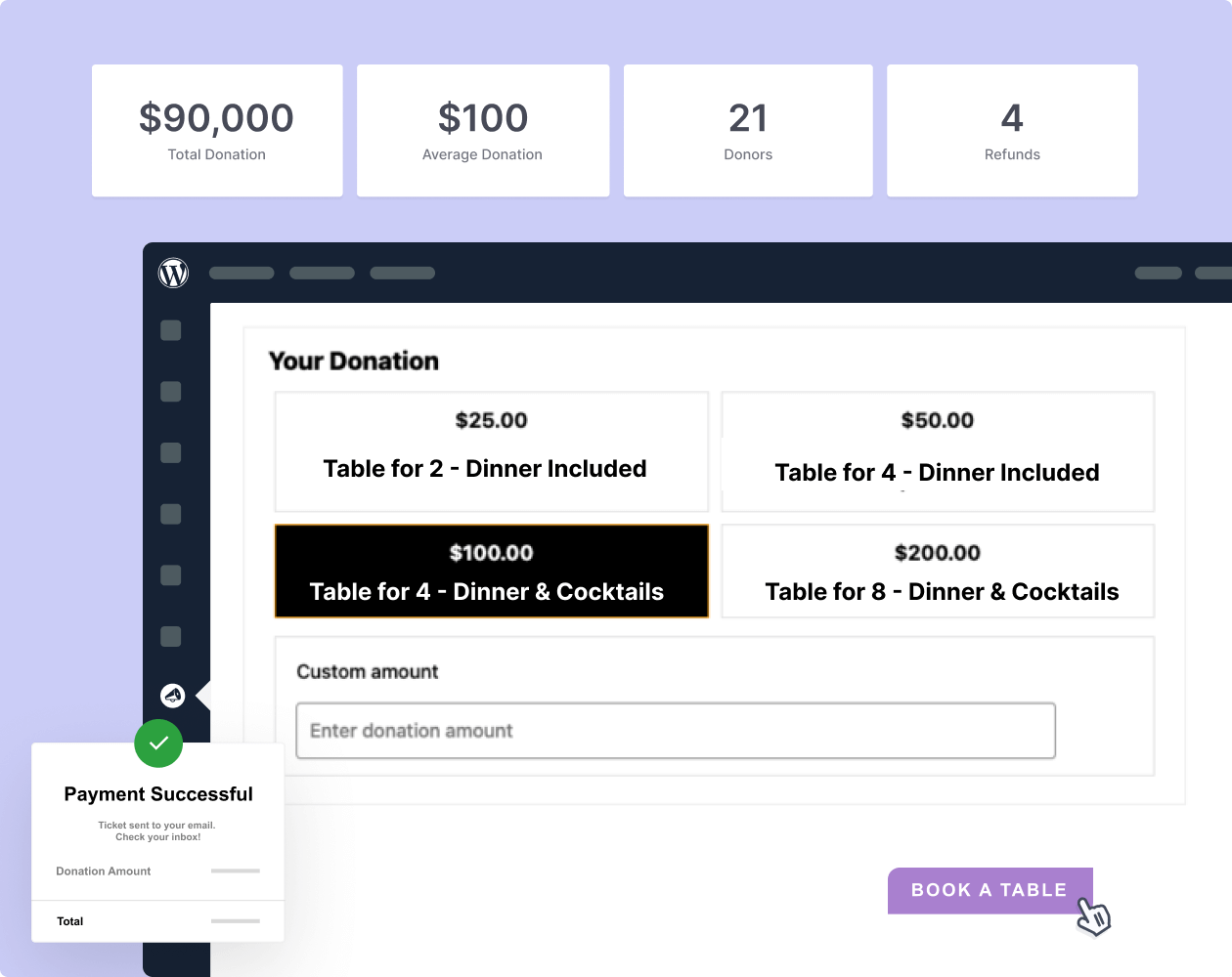 Event ticketing feature | Charitable Event ticketing feature