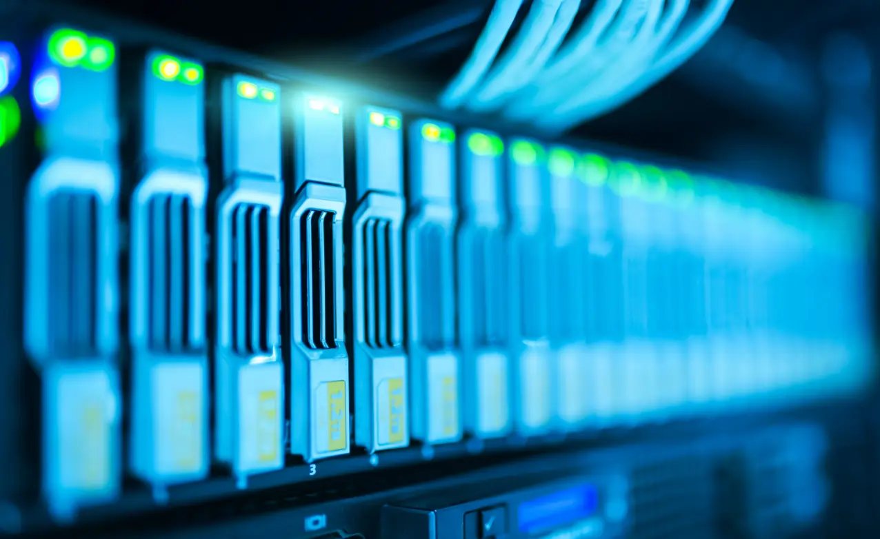 Close up shot of computer servers